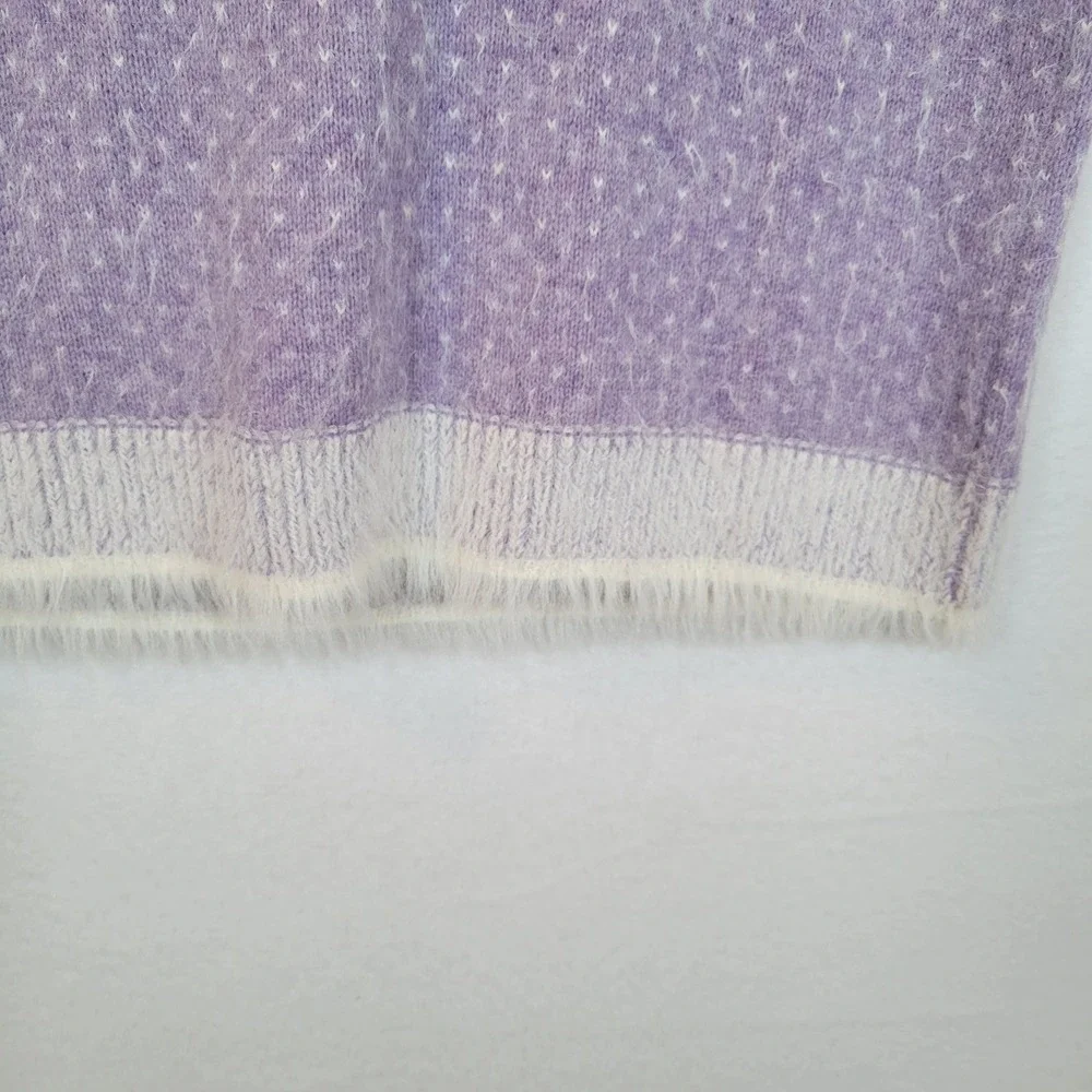 Sleeping on Snow Womens Fair Isle Knit Wool Eyelash Sweater Size Small Purple - Picture 8 of 11